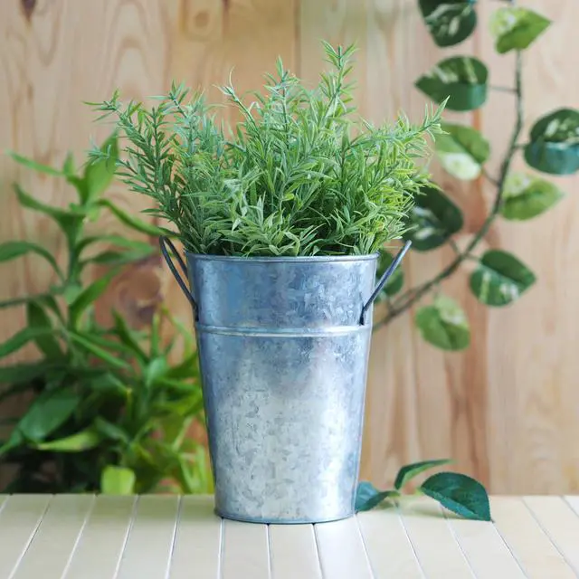 Alt view image 5 of 7 - (2 pack) Mainstays Metal Bucket Planter, 7'', High Solid Print Gray