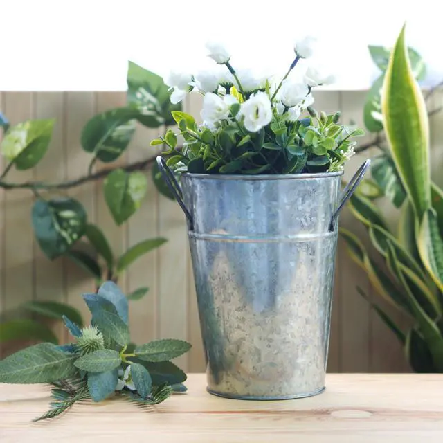 Alt view image 7 of 7 - (2 pack) Mainstays Metal Bucket Planter, 7'', High Solid Print Gray