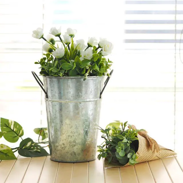 Alt view image 3 of 7 - (2 pack) Mainstays Metal Bucket Planter, 7'', High Solid Print Gray