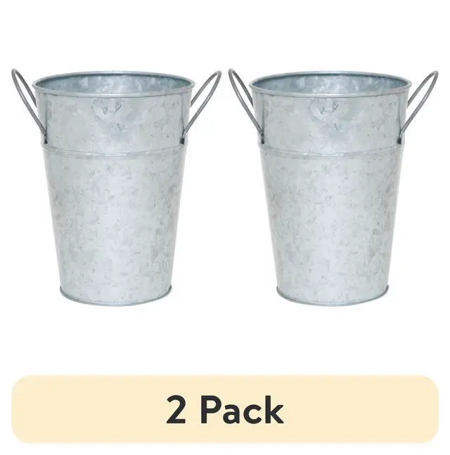 Alt view image 4 of 7 - (2 pack) Mainstays Metal Bucket Planter, 7'', High Solid Print Gray