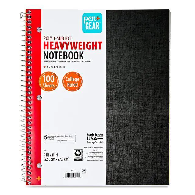 Alt view image 4 of 6 - (3 pack) Pen+Gear College Ruled 1-Subject Poly Notebook, Black, 9" x 11", 100 Sheets