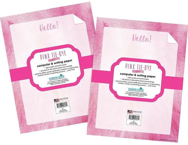Main image of Barker Creek Designer Computer Paper 100 Sheet Set, Pink Tie-Dye, Decorative Paper, Stationery, 8.5" x 11", 100 sheets, Home, School, and Office Supplies (4340)