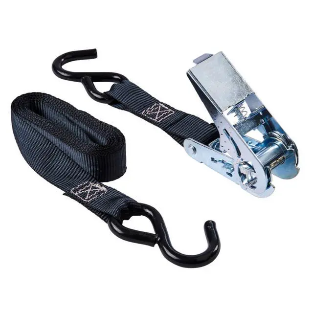 Alt view image 6 of 7 - (2 pack) Hyper Tough 12 ft x 1 in Black Ratchet Tie-Down with Coated S-Hooks