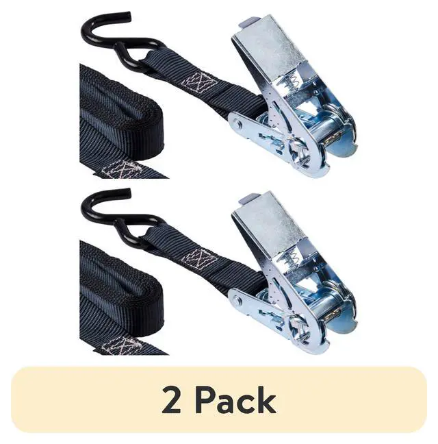 Alt view image 7 of 7 - (2 pack) Hyper Tough 12 ft x 1 in Black Ratchet Tie-Down with Coated S-Hooks