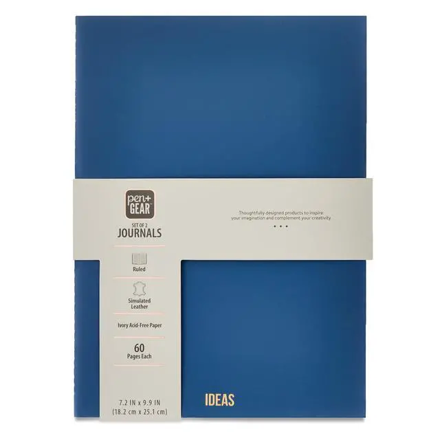 Alt view image 5 of 5 - Pen+Gear Simulated Leather Journals, Dusky Taupe & Washed Indigo, 7.2 x .25 x 9.9 in, 60 Pages Each, Set of 2