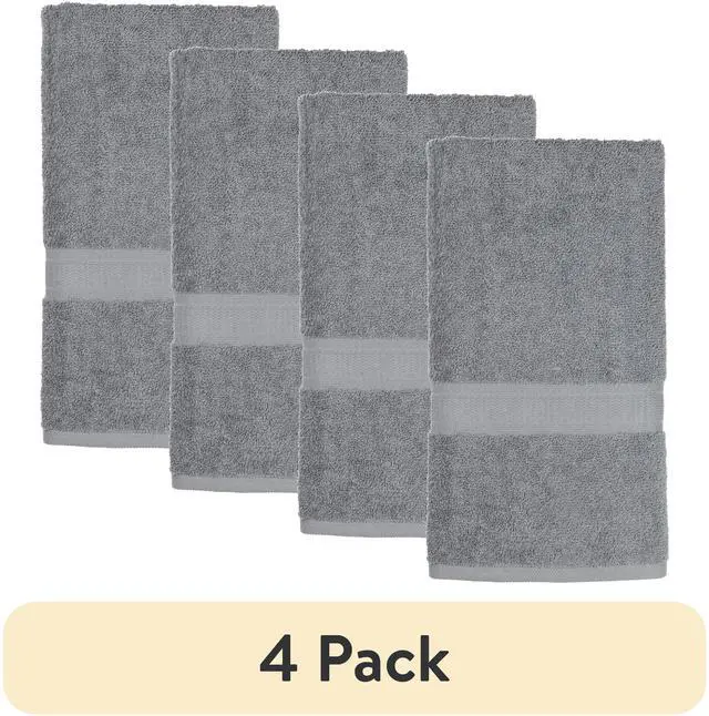 Alt view image 5 of 6 - (4 pack) Mainstays Basic Hand Towel, Soft 100% Cotton and highly absorbent Hand Towel, Grey