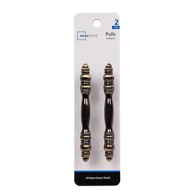 Alt view image 2 of 5 - Mainstays 3" (76mm) Center-to-Center Traditional Cabinet Pull, Antique Brass, 2 Pack