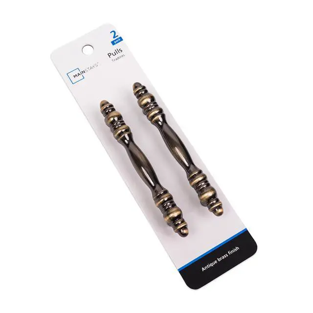 Alt view image 4 of 5 - Mainstays 3" (76mm) Center-to-Center Traditional Cabinet Pull, Antique Brass, 2 Pack