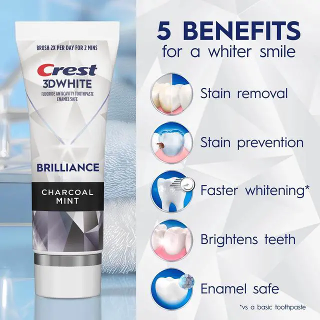Alt view image 4 of 6 - Crest 3D White Brilliance Charcoal Teeth Whitening Toothpaste, 4.6 oz