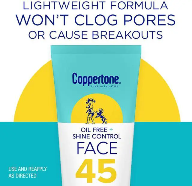 Main image of Coppertone Oil Free + Shine Control Sunscreen Face Lotion SPF 45, 2.5 fl oz Tube