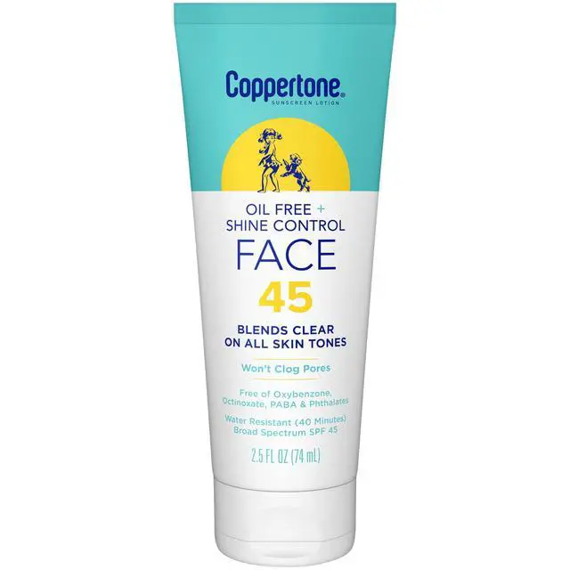 Alt view image 3 of 7 - Coppertone Oil Free + Shine Control Sunscreen Face Lotion SPF 45, 2.5 fl oz Tube