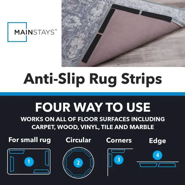 Alt view image 4 of 6 - Mainstays Reusable Anti-Slip Rug Grip Strips, Black, 1" x 7", 8 Pack