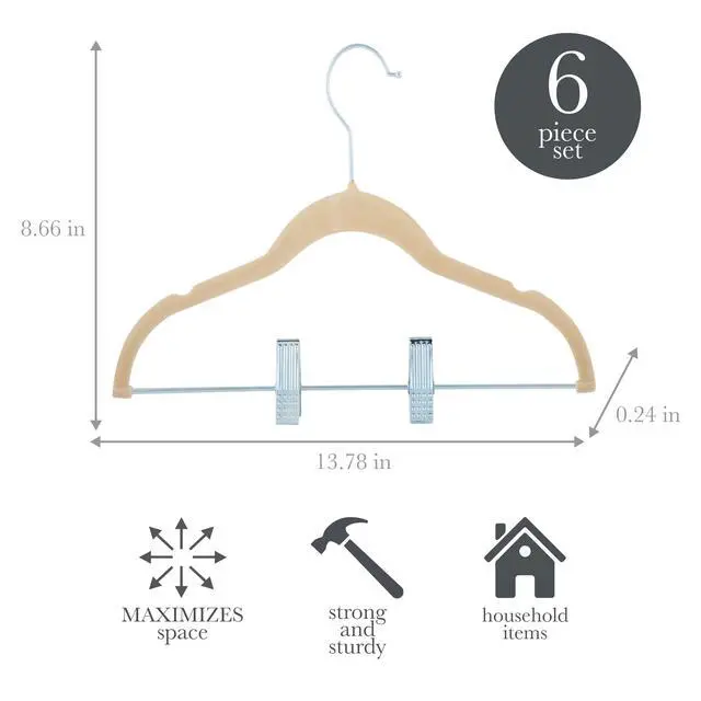 Alt view image 4 of 6 - Simplify Kid's Plastic, Fabric, Metal Clothing Hangers with Clips, 6 Pack