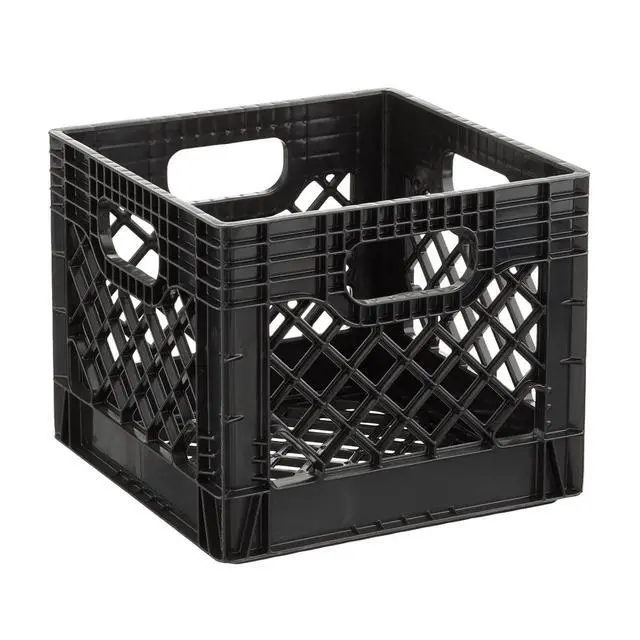 Alt view image 5 of 6 - Juggernaut Storage 16QT Heavy-Duty Plastic Milk Crate Black with Built-in Handles