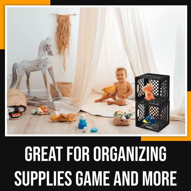 Alt view image 3 of 6 - Juggernaut Storage 16QT Heavy-Duty Plastic Milk Crate Black with Built-in Handles