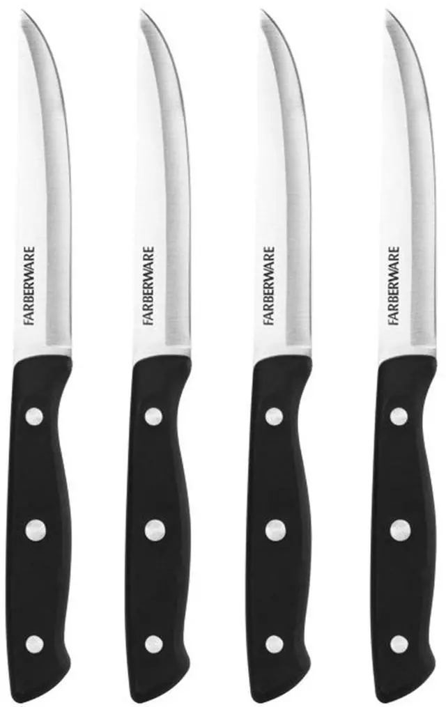 Main image of Farberware Classic 4-Piece Stainless Steel Steak Knife Set, Black Handles