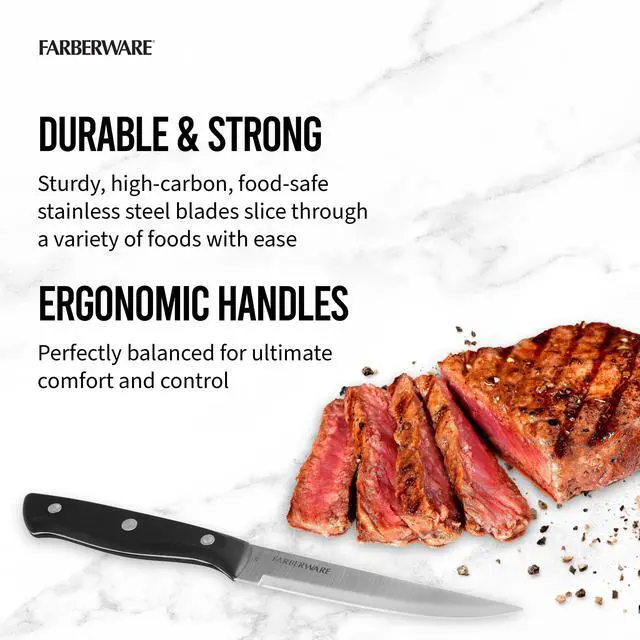 Alt view image 5 of 5 - Farberware Classic 4-Piece Stainless Steel Steak Knife Set, Black Handles