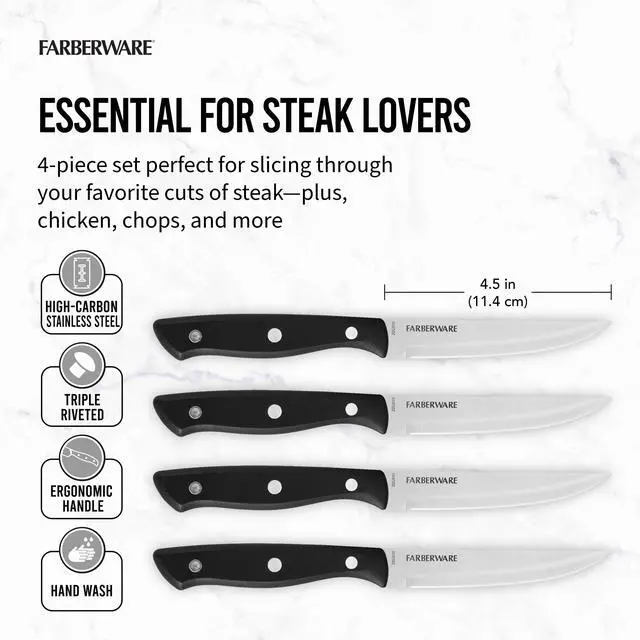Alt view image 4 of 5 - Farberware Classic 4-Piece Stainless Steel Steak Knife Set, Black Handles