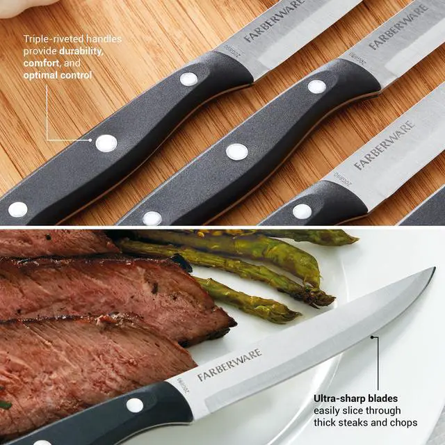 Alt view image 3 of 5 - Farberware Classic 4-Piece Stainless Steel Steak Knife Set, Black Handles
