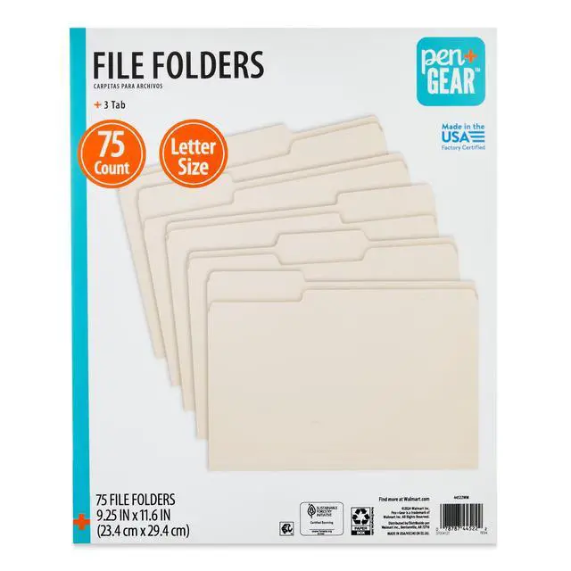 Alt view image 4 of 5 - Pen+Gear Letter Size 1/3 Cut File Folders, 75 Count, Manila