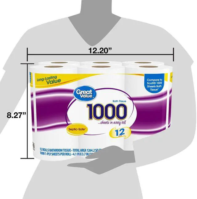 Main image of Great Value Toilet Paper, 1000 Sheets per Roll, 12 Rolls