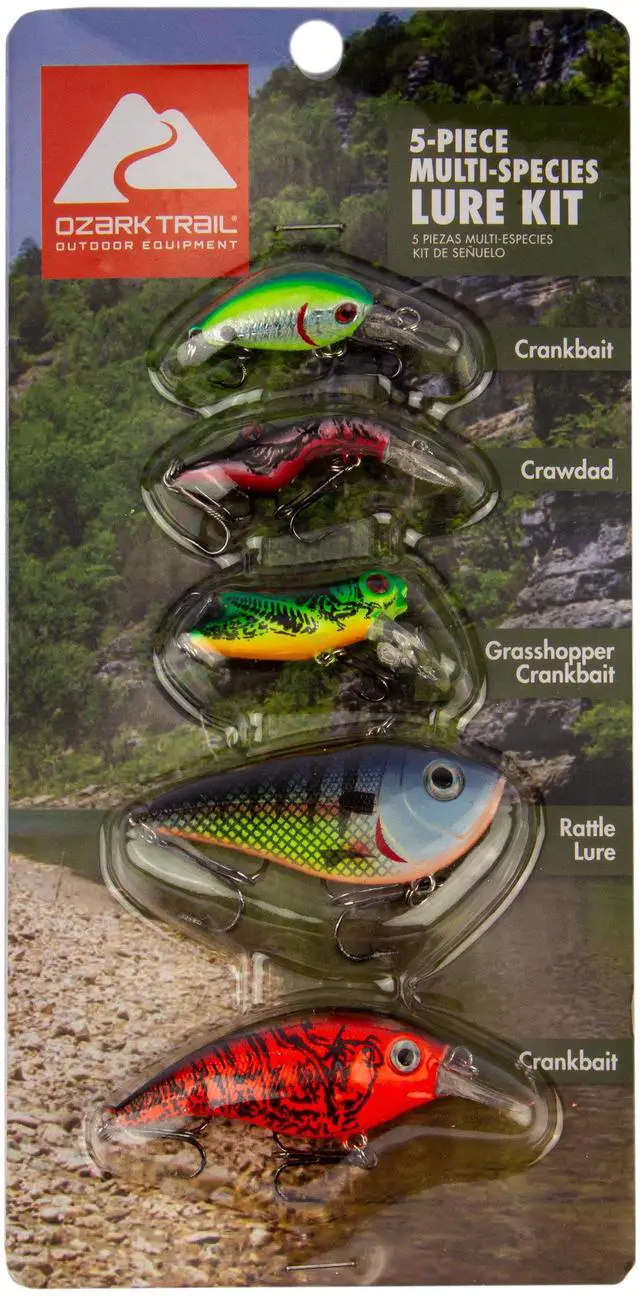 Alt view image 6 of 7 - Ozark Trail 5-Piece Multi-Species Fishing Lure Kit with Crankbaits & Rattle Lure