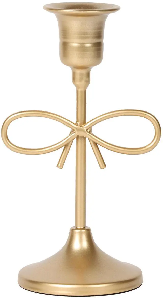 Alt view image 7 of 7 - Home Decor Collection Sterling & Noble Home Gold Metal 5.91" Indoor Tabletop Taper Candleholder with Bow Accent