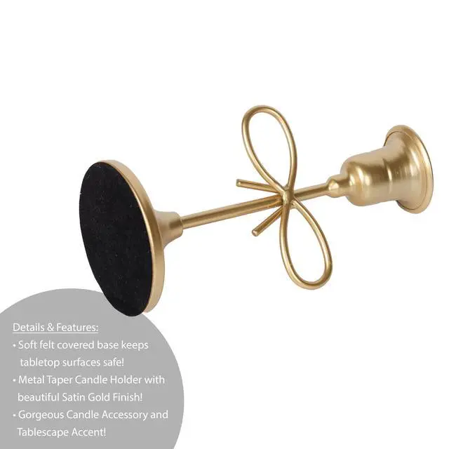 Alt view image 5 of 7 - Home Decor Collection Sterling & Noble Home Gold Metal 5.91" Indoor Tabletop Taper Candleholder with Bow Accent