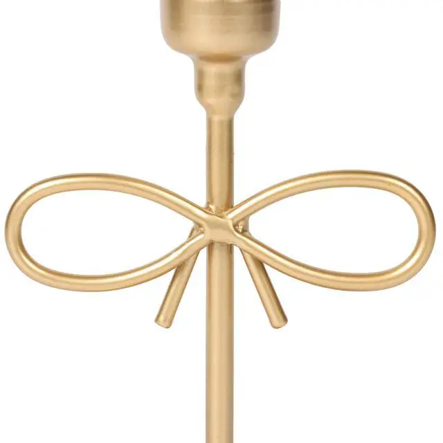 Alt view image 6 of 7 - Home Decor Collection Sterling & Noble Home Gold Metal 5.91" Indoor Tabletop Taper Candleholder with Bow Accent