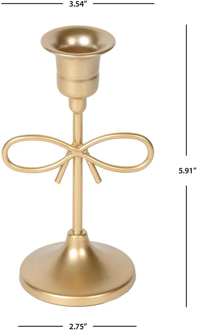 Main image of Home Decor Collection Sterling & Noble Home Gold Metal 5.91" Indoor Tabletop Taper Candleholder with Bow Accent
