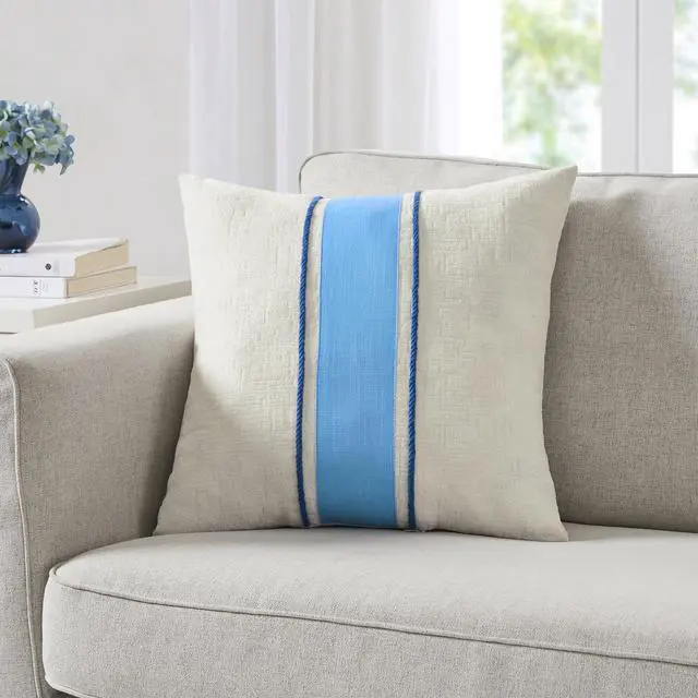 Alt view image 2 of 6 - Mainstays Center Stripe Decorative Pillow, 18 in x 18 in, White and Blue