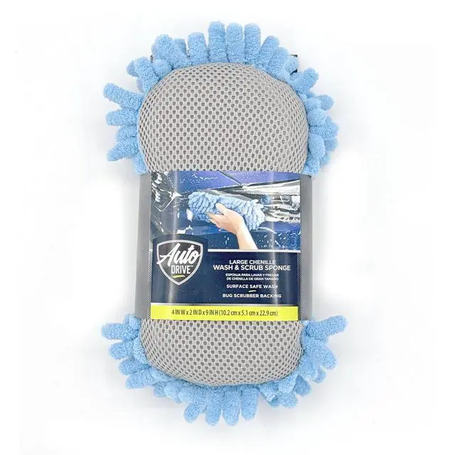 Alt view image 2 of 7 - (2 pack) Auto Drive Microfiber Car Wash Sponge with Chenille Pile and Scrubber Back, Blue, 1 Piece