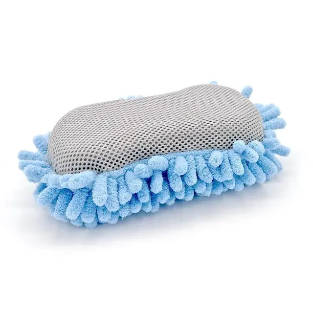 Alt view image 3 of 7 - (2 pack) Auto Drive Microfiber Car Wash Sponge with Chenille Pile and Scrubber Back, Blue, 1 Piece