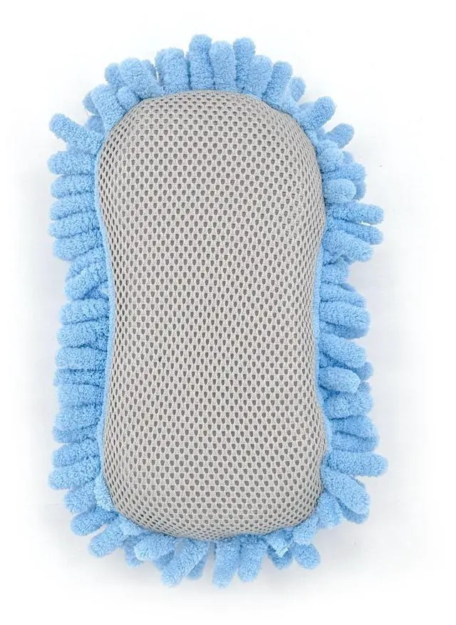 Main image of (2 pack) Auto Drive Microfiber Car Wash Sponge with Chenille Pile and Scrubber Back, Blue, 1 Piece