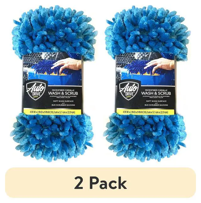Alt view image 4 of 7 - (2 pack) Auto Drive Microfiber Car Wash Sponge with Chenille Pile and Scrubber Back, Blue, 1 Piece