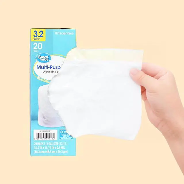 Alt view image 4 of 6 - (2 pack) Great Value 3.2 gal Drawstring Trash Bags, Unscented, 20 Bags