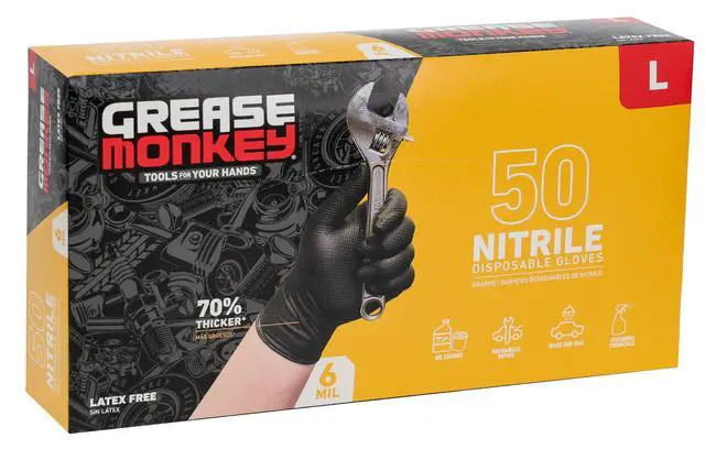 Alt view image 5 of 7 - Grease Monkey Nitrile Disposable Gloves, Latex Free, Touchscreen, Black, Large, 50 Pack