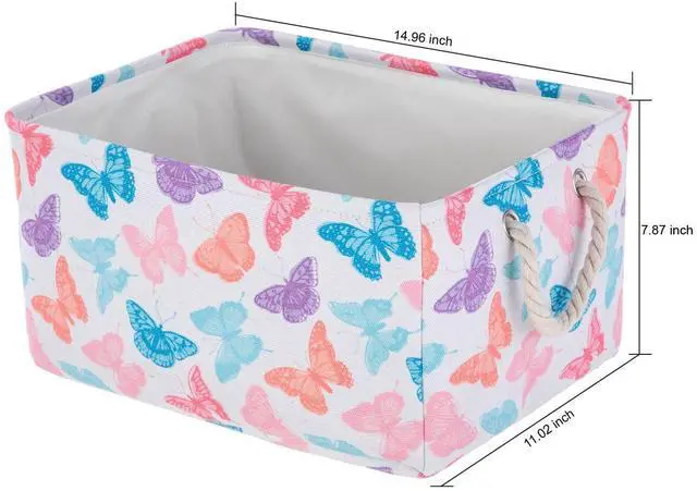 Alt view image 6 of 7 - Your Zone Kids Butterfly Canvas Storage Basket with Handles, 15 in x 11 in x 7.8 in