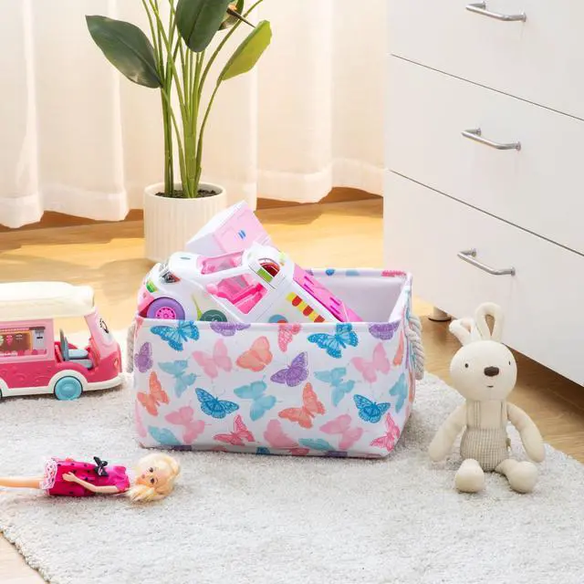 Alt view image 7 of 7 - Your Zone Kids Butterfly Canvas Storage Basket with Handles, 15 in x 11 in x 7.8 in