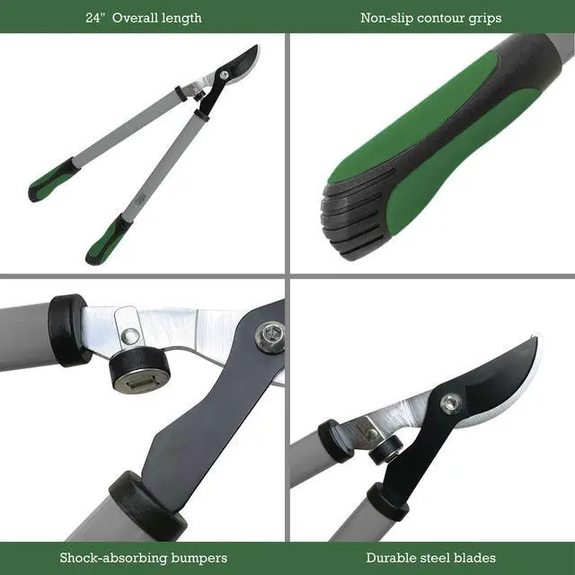 Alt view image 5 of 6 - Expert Gardener 24 in Steel Bypass Lopper, 1 in Cutting Capacity, Green and Black