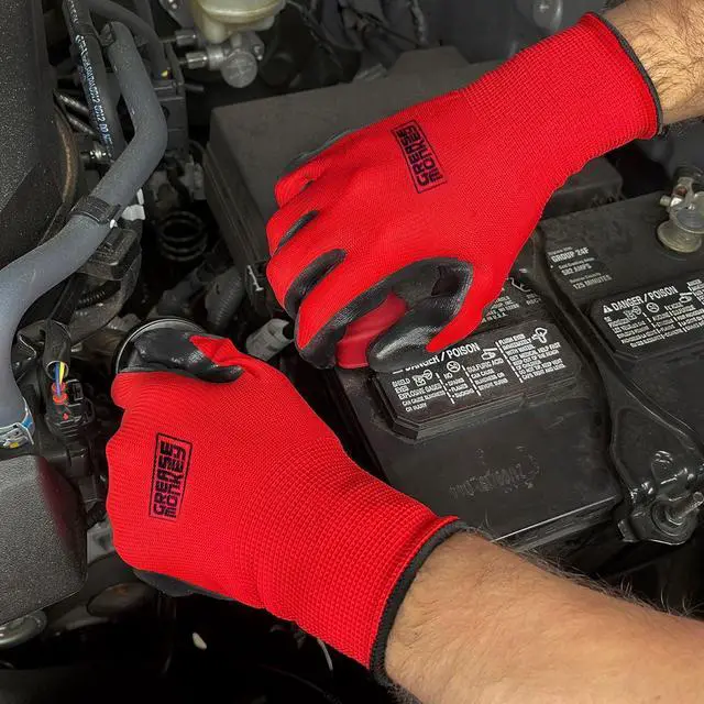 Alt view image 5 of 6 - Grease Monkey Nitrile Coated Work Gloves, Red, Men's Large, 8 Pair