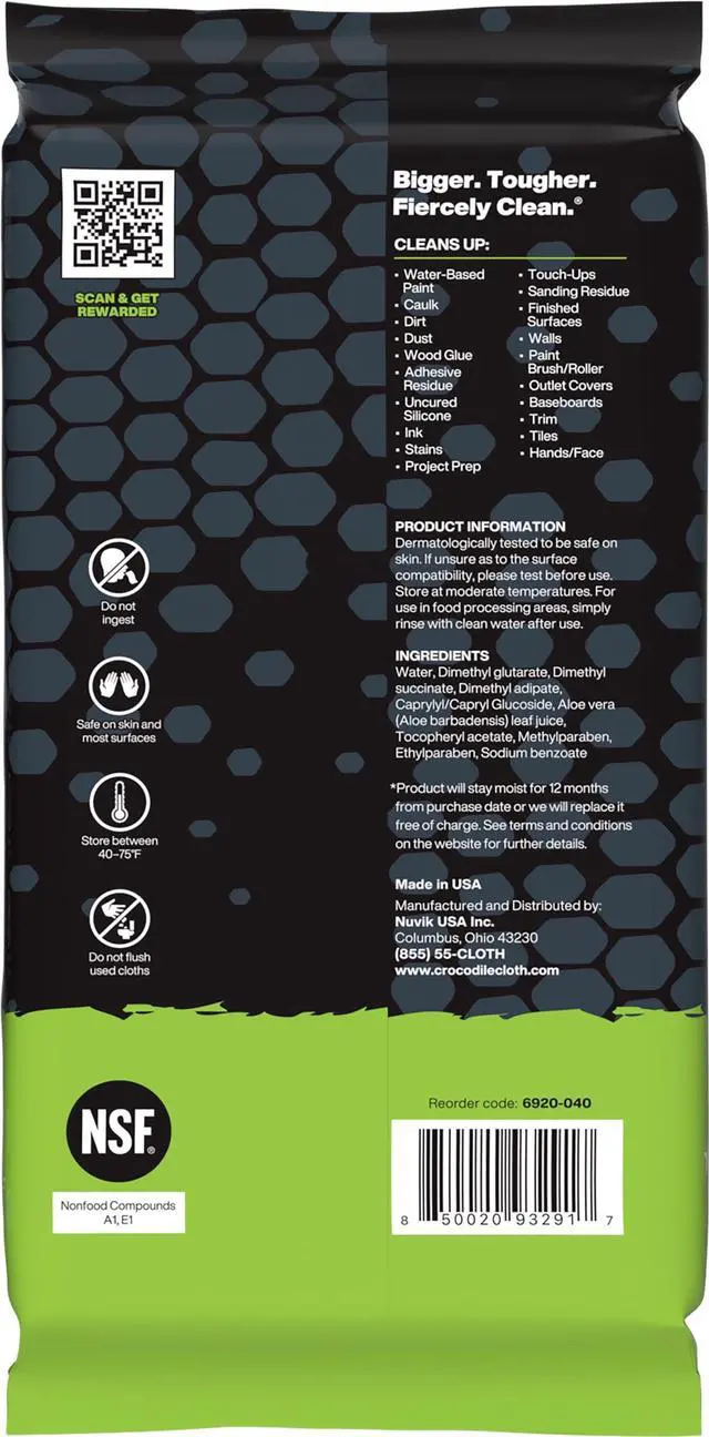 Main image of Crocodile Cloth Paint DIY, Mega-Sized Wet Cleaning Cloths, 40 Count, 15x10 inches
