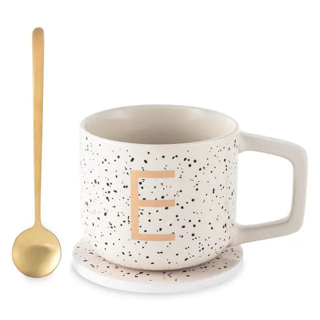 Alt view image 5 of 5 - Thyme & Table 13.5 fl oz Monogram E Stoneware Mug, Coaster and Stir Set