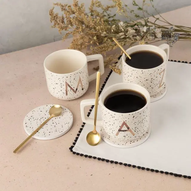 Alt view image 3 of 5 - Thyme & Table 13.5 fl oz Monogram E Stoneware Mug, Coaster and Stir Set