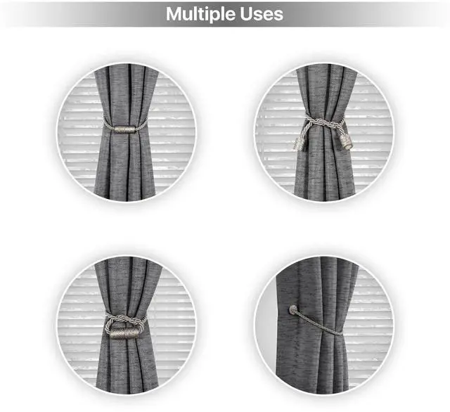 Main image of Mainstays 2-Pack Magnetic Tiebacks for Curtains, 18 Inch - Gray