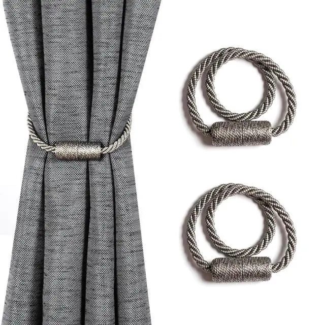 Alt view image 5 of 6 - Mainstays 2-Pack Magnetic Tiebacks for Curtains, 18 Inch - Gray