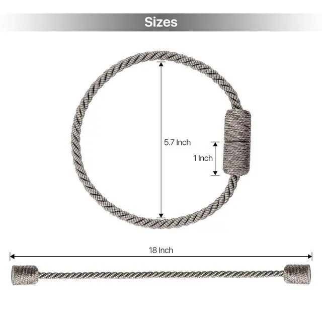 Alt view image 3 of 6 - Mainstays 2-Pack Magnetic Tiebacks for Curtains, 18 Inch - Gray