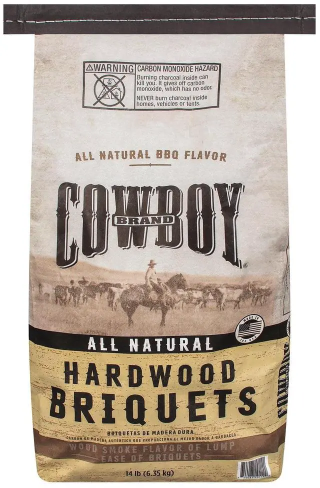 Alt view image 6 of 7 - Cowboy Brand 14 Pound Long Lasting Hardwood Charcoal Briquets