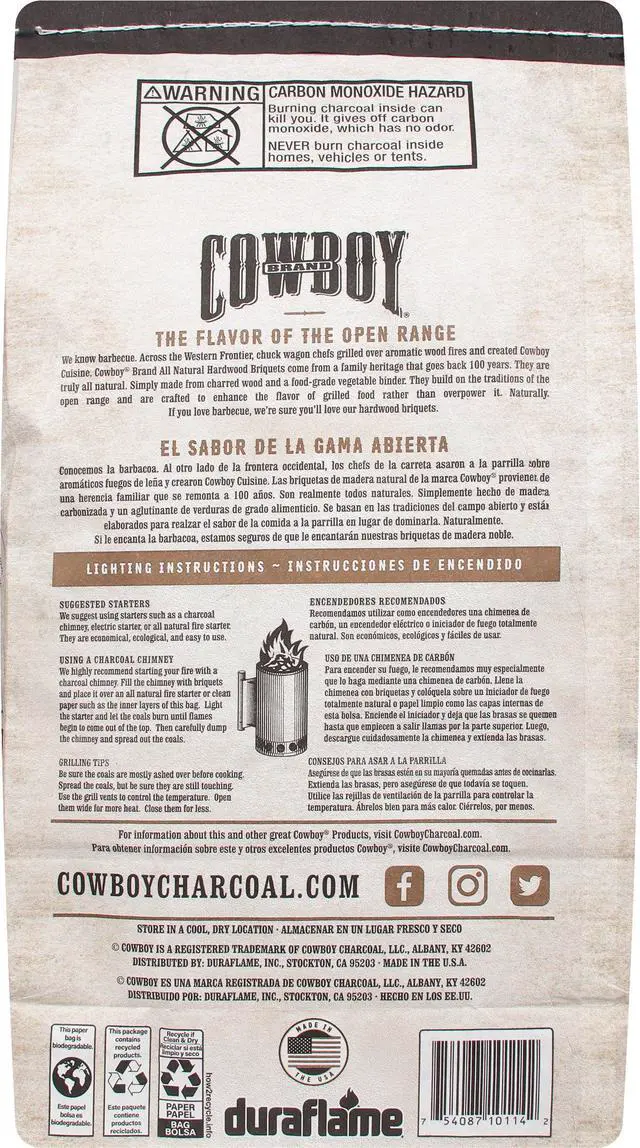 Alt view image 7 of 7 - Cowboy Brand 14 Pound Long Lasting Hardwood Charcoal Briquets
