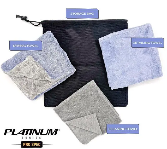 Main image of Platinum Series Pro Spec Car Cleaners Wash, Dry, & Detail Towel, 3 Pack, Includes Storage Bag